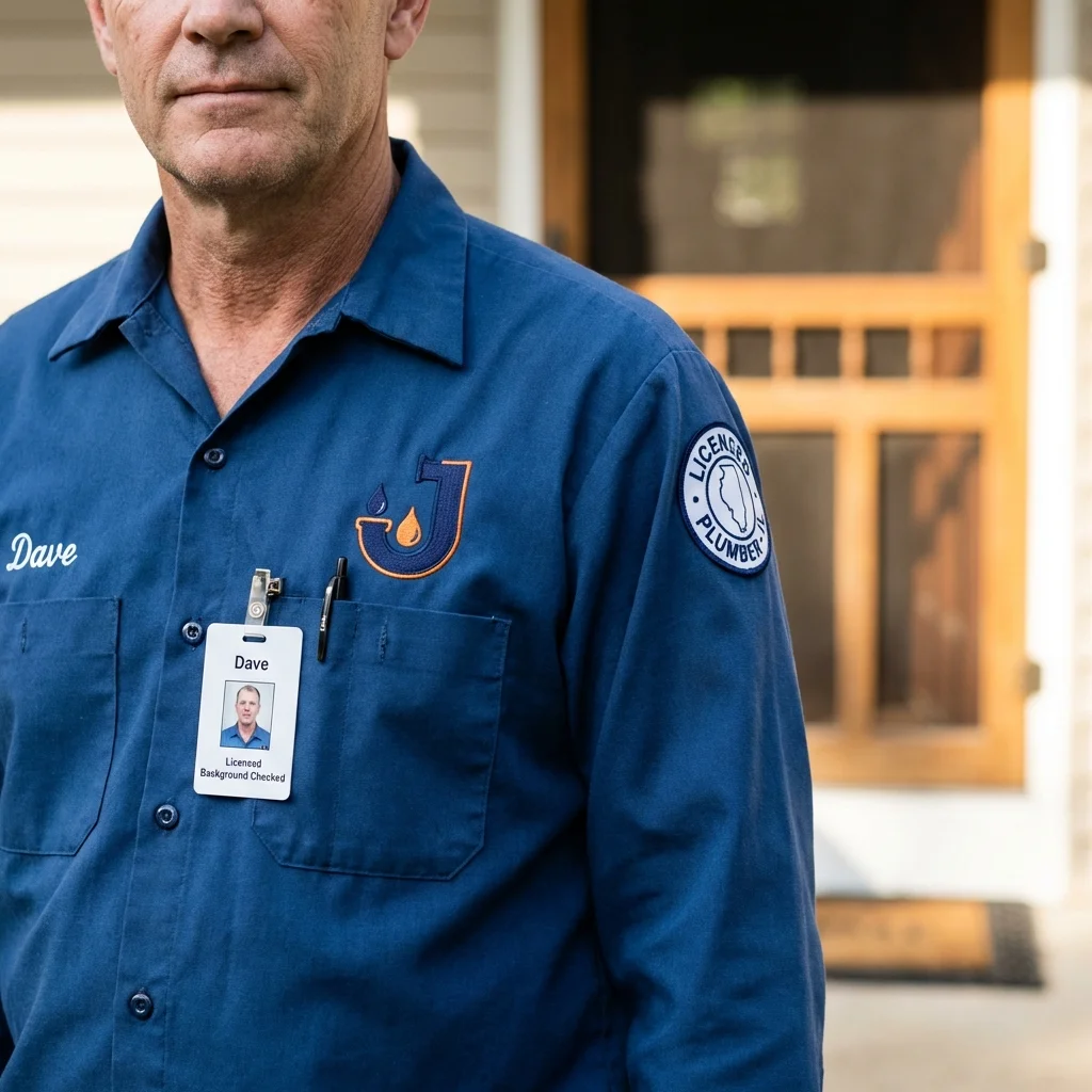 Licensed plumber showing ID badge in Woodbury Heights, NJ
