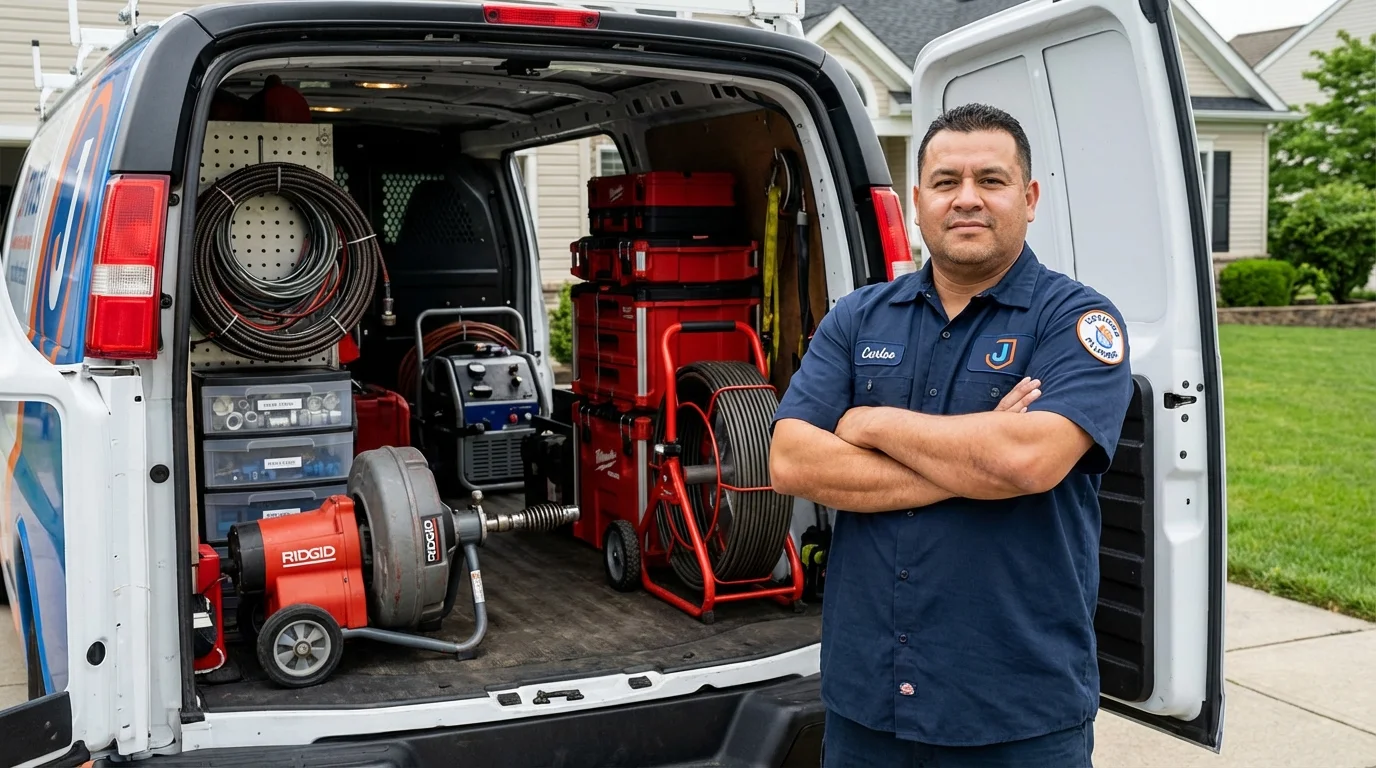 Professional drain cleaning equipment and Johns Plumbing LLC plumber in Woodbury Heights
