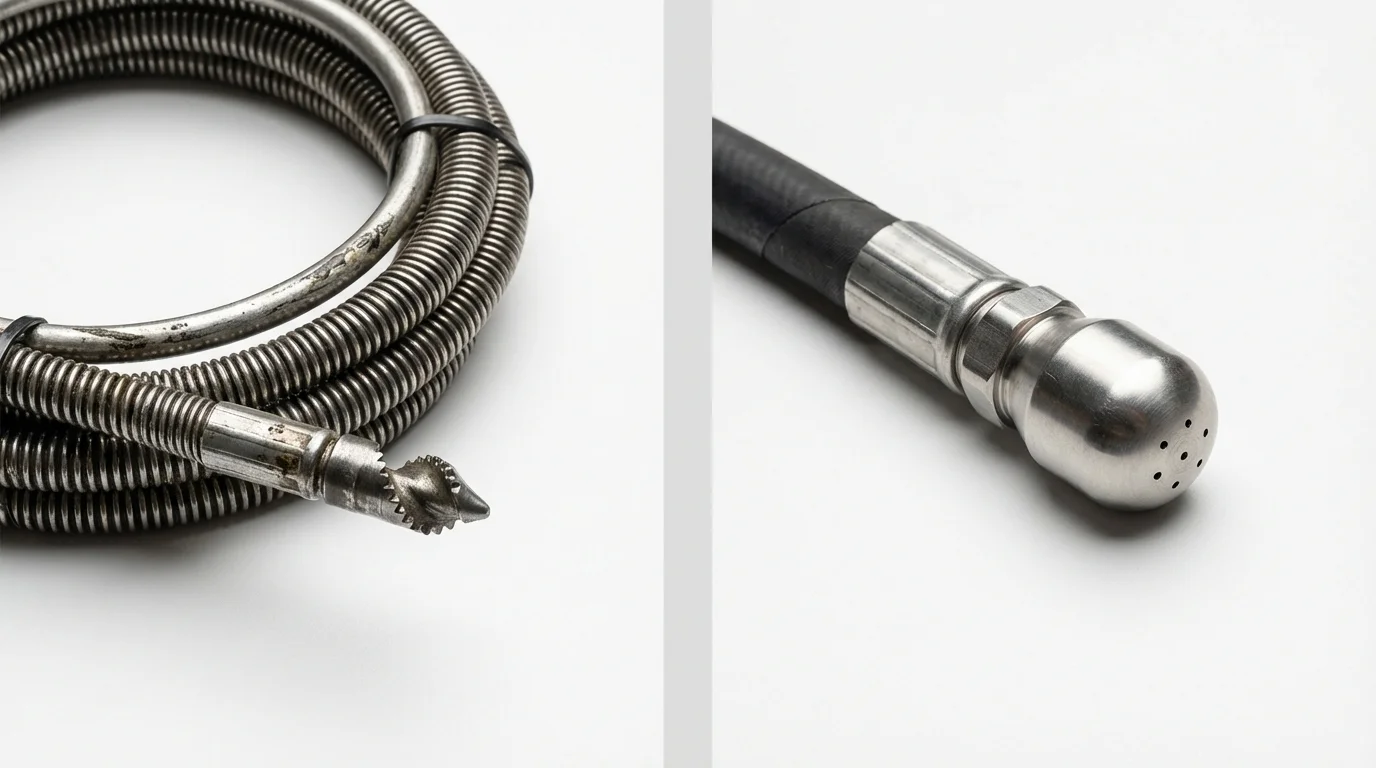 Drain snake cable and hydro jetting nozzle used for drain cleaning in Woodbury Heights, NJ