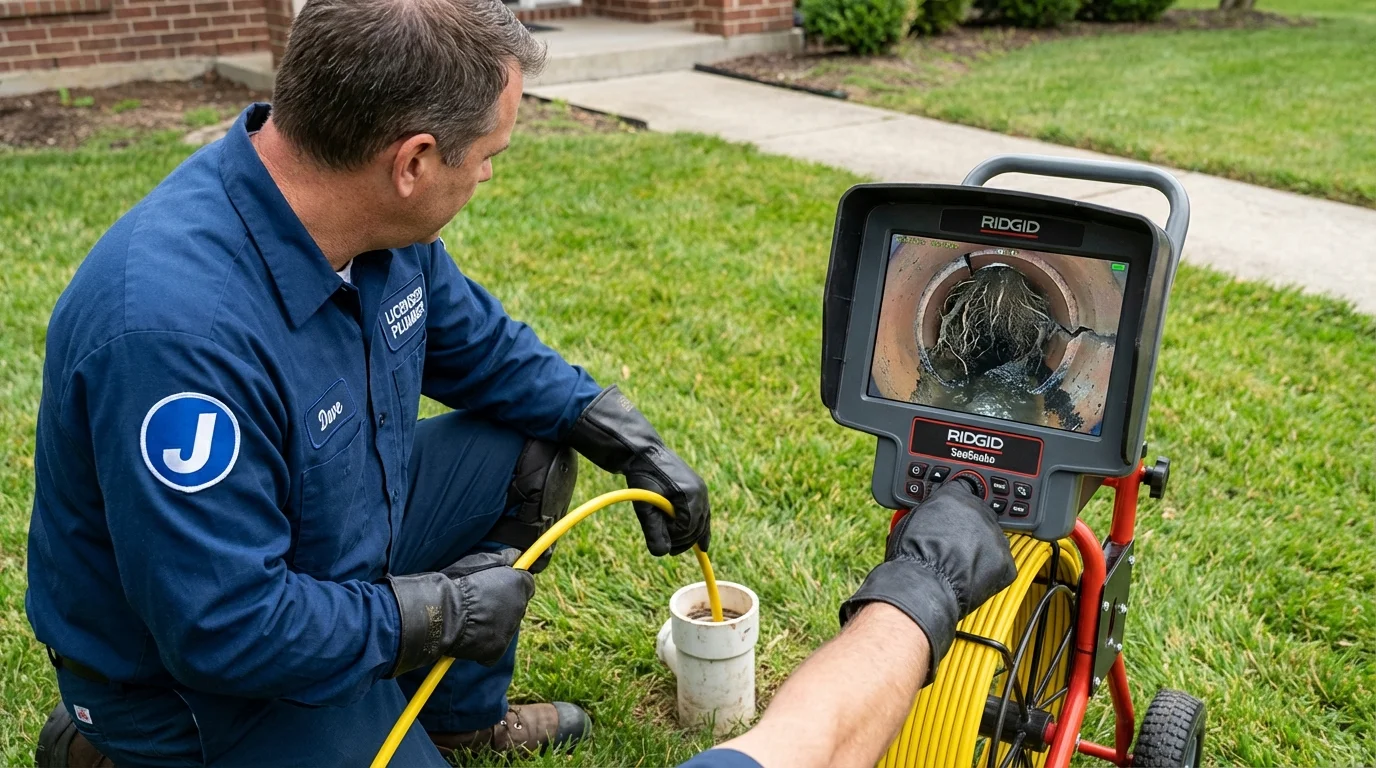 Sewer camera inspection being performed by Johns Plumbing LLC in Woodbury Heights