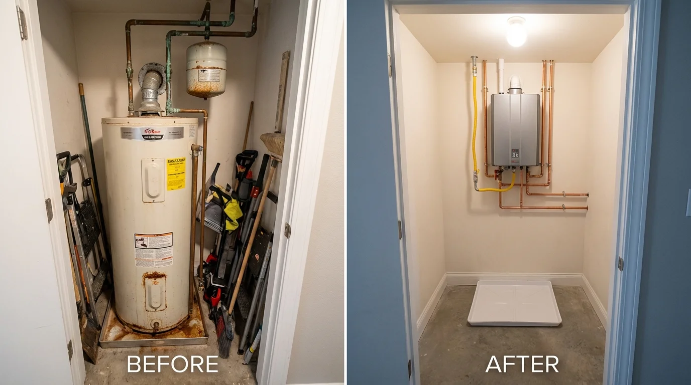 Tank water heater versus wall-mounted tankless unit comparison for Woodbury Heights, NJ homeowners