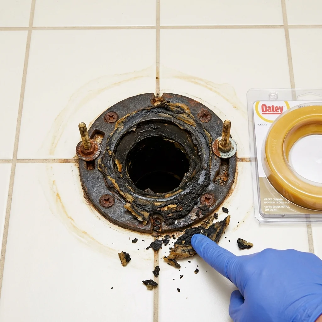 Failed wax ring showing water seepage at the base of a toilet in a Woodbury Heights, NJ home